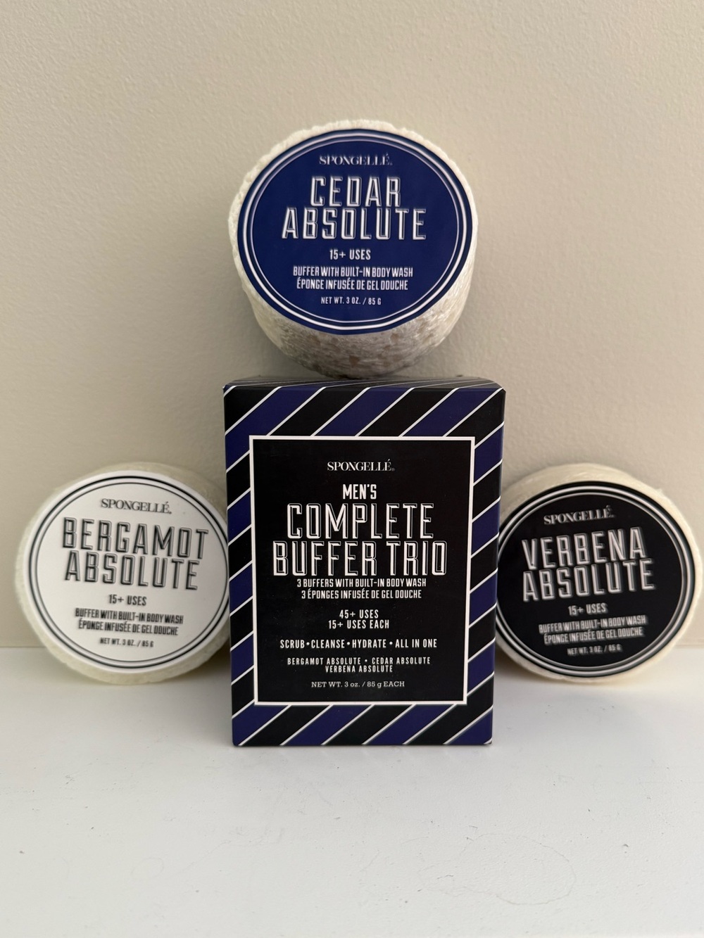 Spongelle Men's Buffer Trio Bergamot Cedar Verbena NEW IN BOX